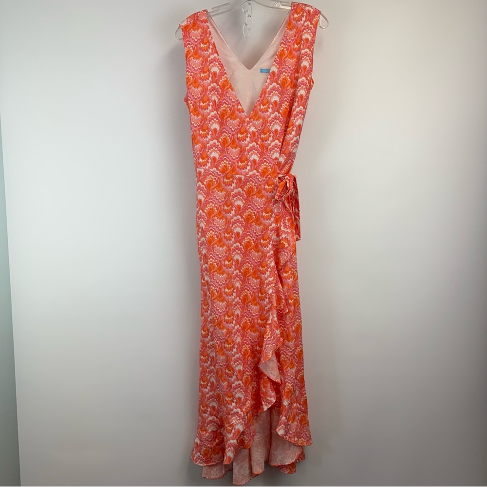 J. McLaughlin Pink & Orange Cerise Linen Cotton Wrap Dress Size S